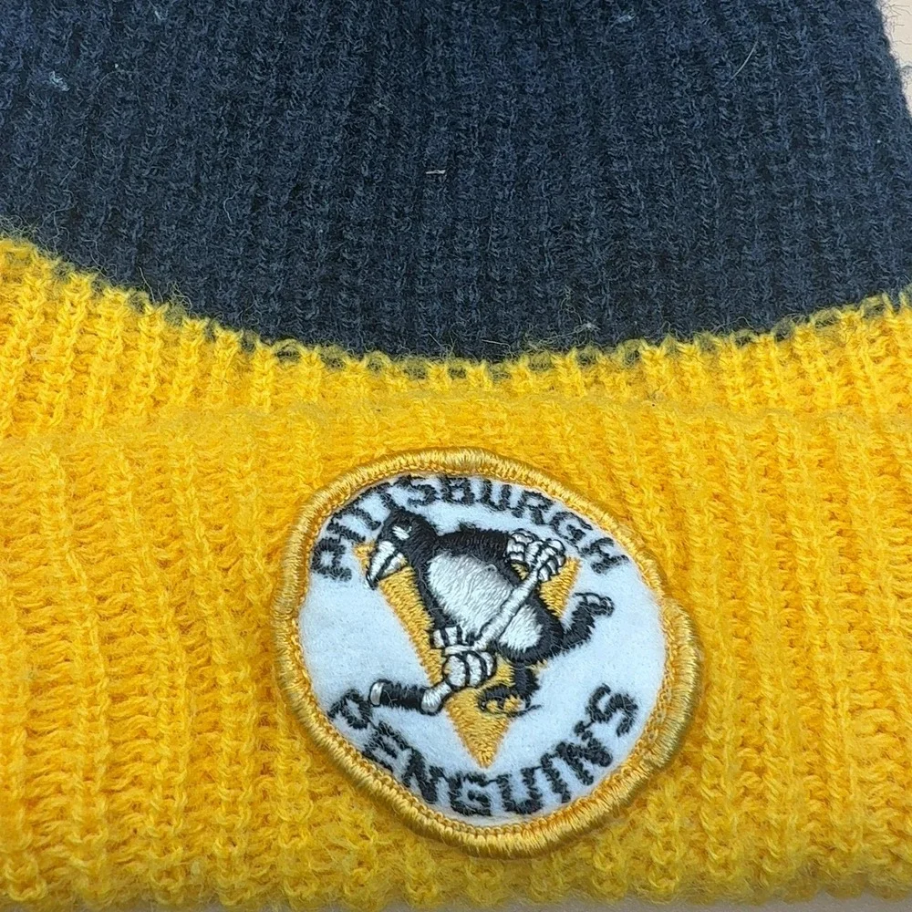 Pittsburgh Penguins Vintage Knit Beanie Navy Yellow Coca-Cola Patch
